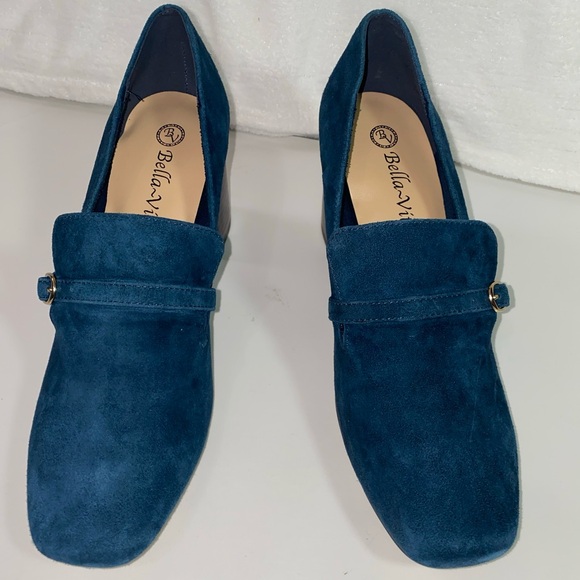 Bella Vita Ashton Square Toe Blue Suede Block heel Pumps - Picture 2 of 9